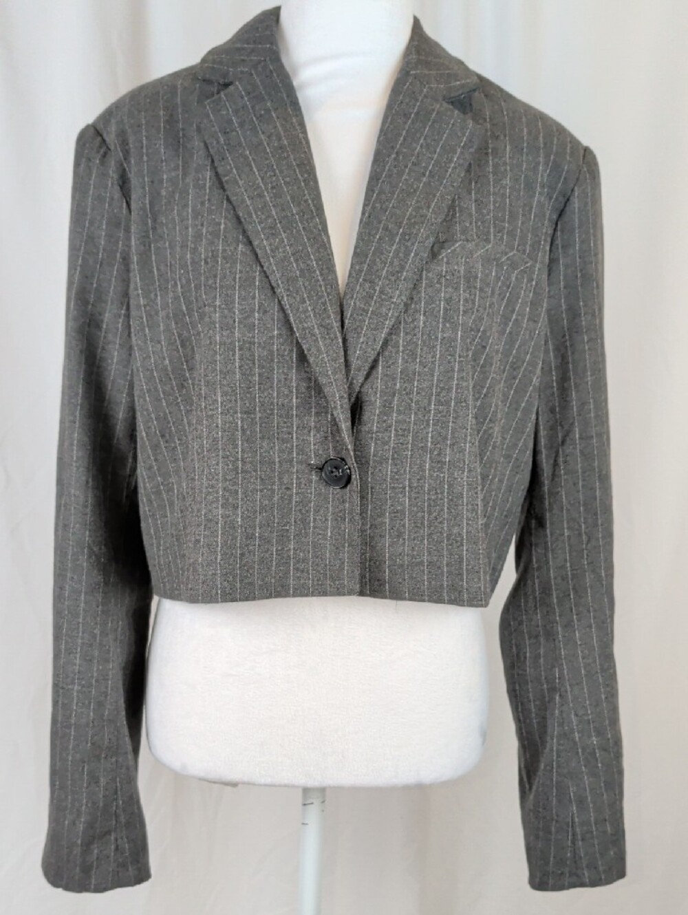 NWT Dynamite Kora Cropped Blazer Grey Pinstripe L